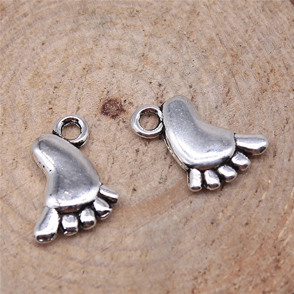 14x10mm 1.1g Antique Silver Zinc Alloy Little Footprint Charm Pendant for DIY Baby Theme Jewelry