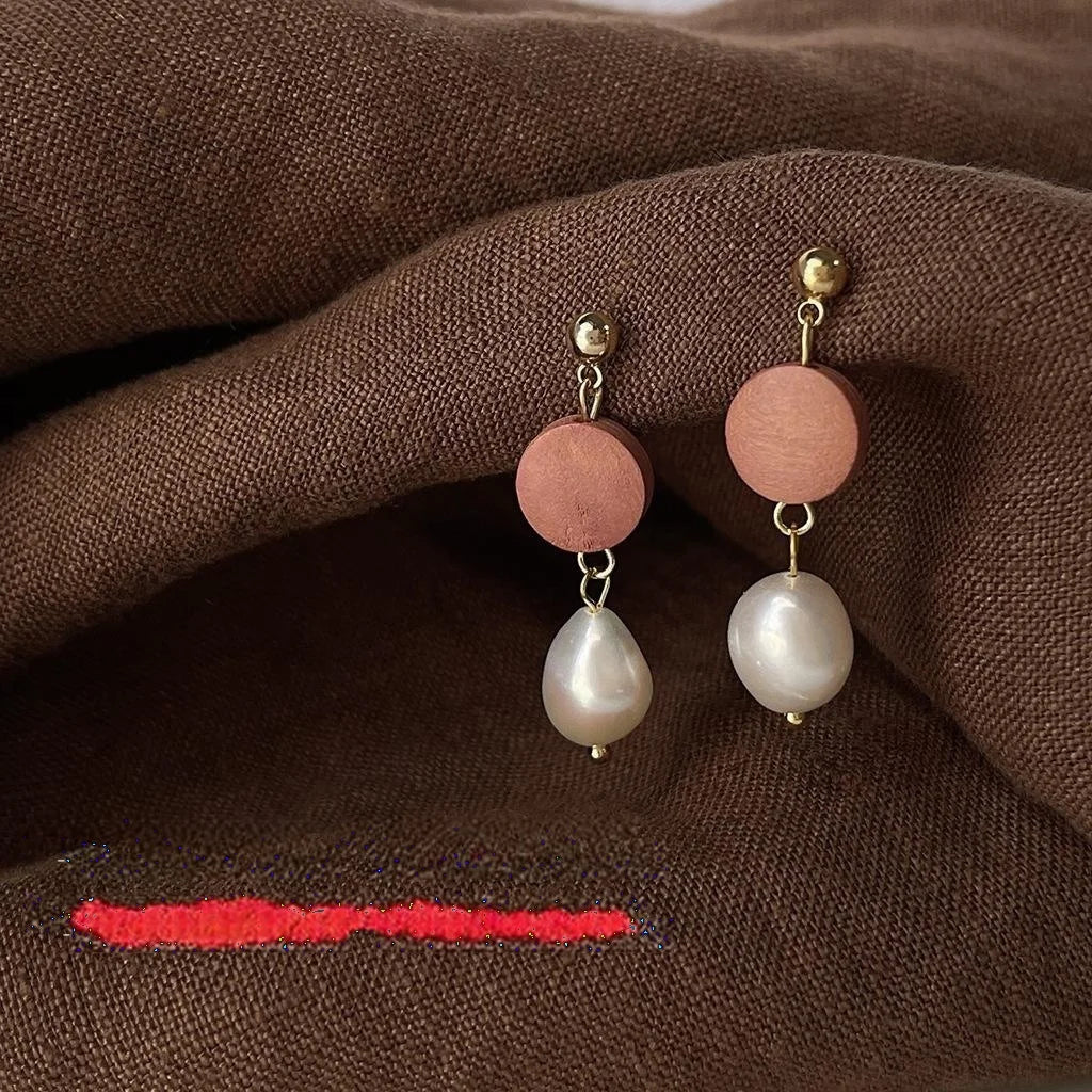 Baroque Freshwater Pearl Stud Earrings Handmade Vintage Geometric Round Ear Jewelry