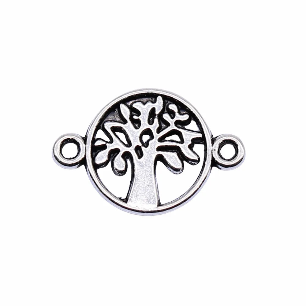 18x12mm 0.8g Antique Silver Zinc Alloy Round Tree of Life Connector Charm for Bracelet Making