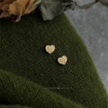 Mini Heart Zircon Micro Pave 14K Plated Copper Stud Earrings For Women