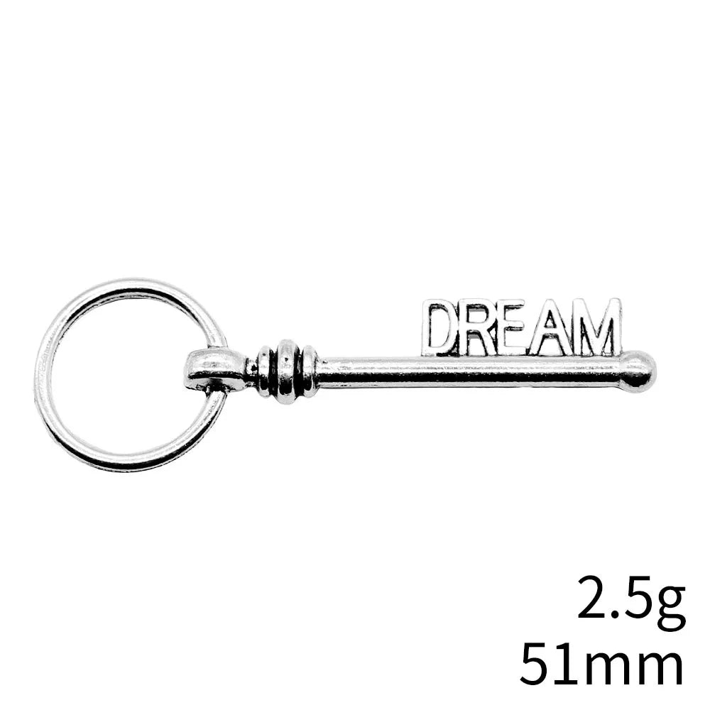 51mm 2.5g Antique Silver Zinc Alloy Dream Key Charm Pendant for DIY Necklace Bracelet Making