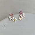 14K Plated Eco Copper Zircon Flower Enamel Stud Earrings Sweet Minimalist Forest Style