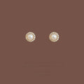 Micro Pave Zircon Round Geometric Pearl Stud Earrings For Women, Copper Minimalist Jewelry