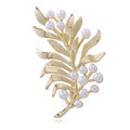 Elegant Gold Alloy Pearl Wheat Leaf Brooch, Botanical Branch Lapel Pin Corsage For Suit Accessory Gift