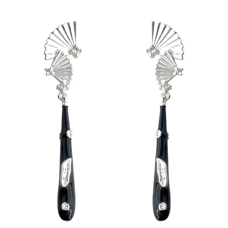 2025 New Chinese Style Copper Fan Drop Earrings Long Geometric Sweet Cool Fashion Jewelry