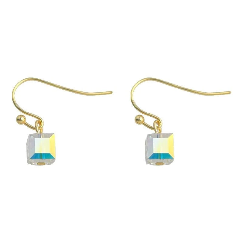 Sparkling Glass Crystal Geometric Square Drop Earrings, Minimalist Luxury Statement Jewelry