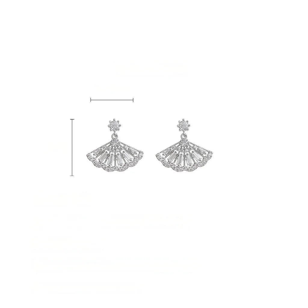 Light Luxury Eco-Friendly Copper Zircon Fan Geometric New Chinese Style Drop Earrings