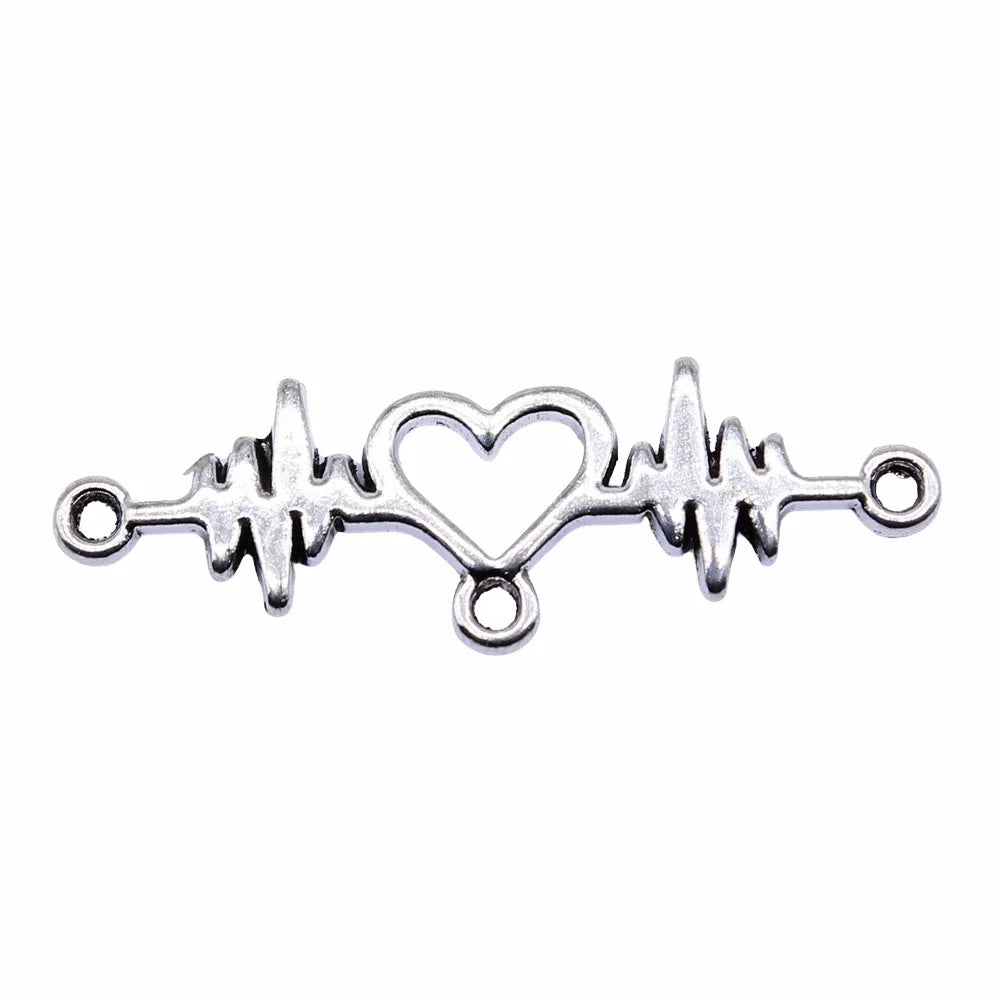 31x10mm 1.2g Antique Silver Zinc Alloy Heart Heartbeat Connector Charm for DIY Bracelet Making