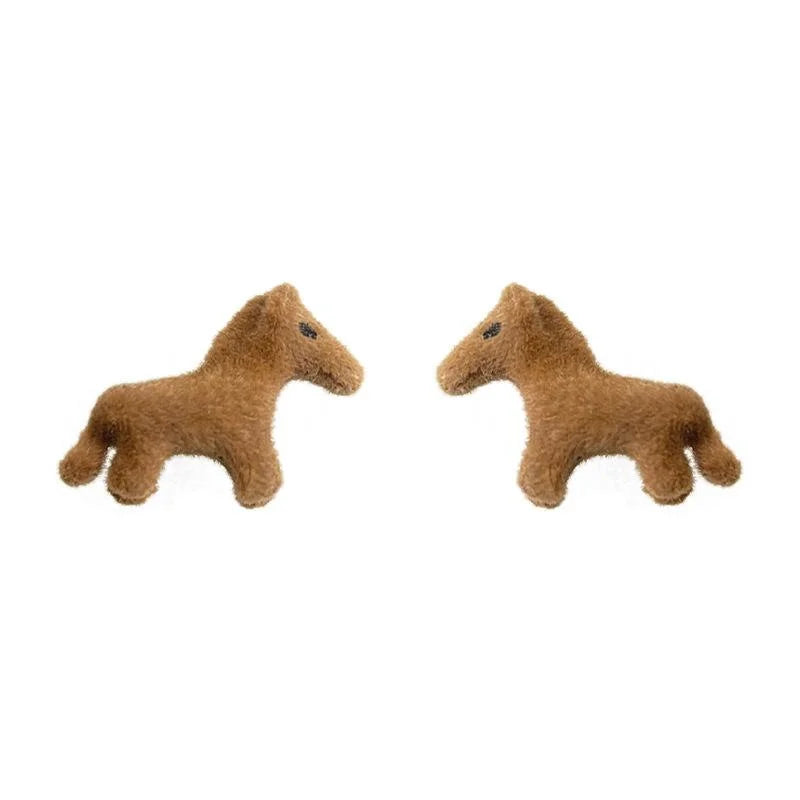 Cute Flocked Pony Stud Earrings, Style Animal Zodiac Horse Jewelry