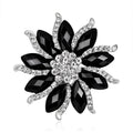 Elegant Black Resin Flower Brooch With Rhinestone Alloy Petals, Luxury Lapel Pin Corsage Suit Accessory