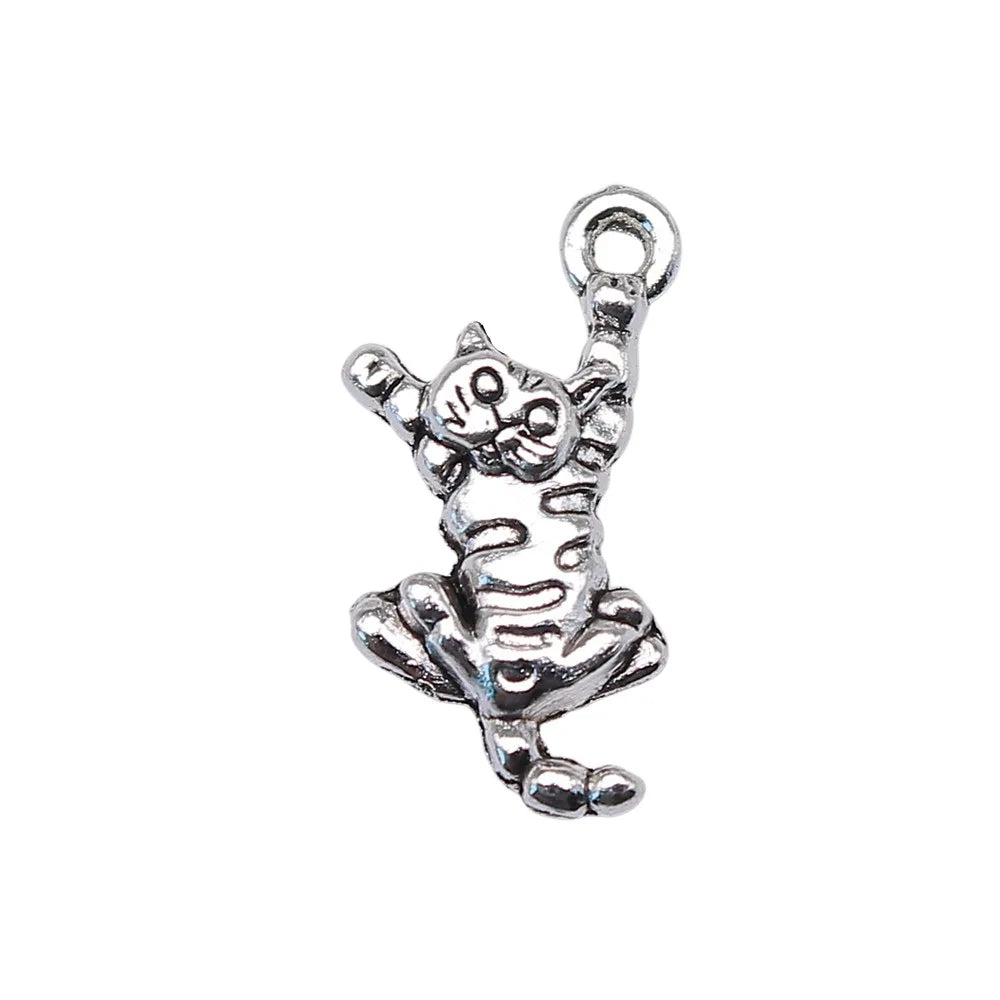 21x10mm 1.4g Antique Silver Zinc Alloy Cat Charm Pendant for Cute Animal Necklace Bracelet Making