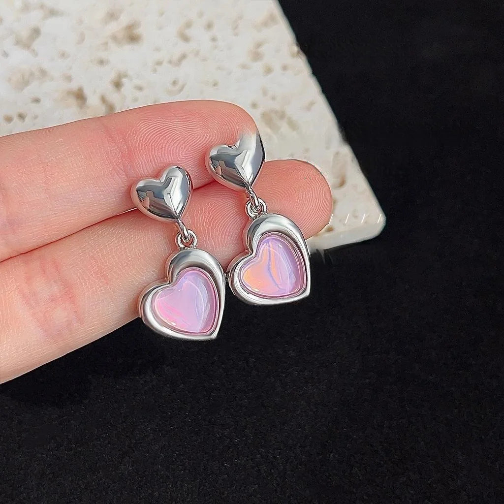 Sweet Cool Pink Heart Copper Drop Earrings Fashion Commuter Statement Jewelry