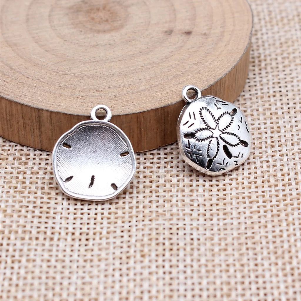 18x16mm 1.8g Antique Silver Zinc Alloy Sand Dollar Charm Pendant for Ocean Theme DIY Jewelry Making