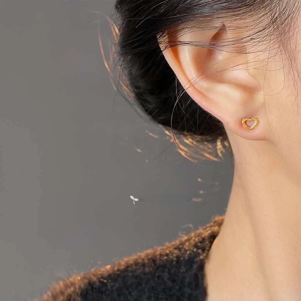Copper Heart Screw Stud Earrings, Trendy Chinese Style Minimalist Anti-Loss Ear Jewelry