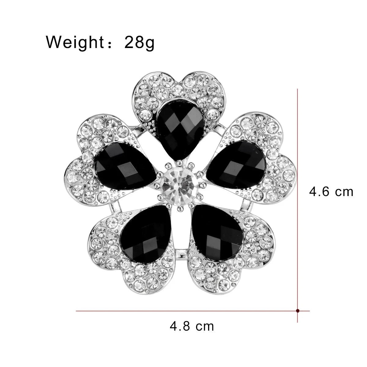 Luxury Black Crystal Flower Brooch With Rhinestone Alloy Petals, Elegant Women's Lapel Pin Suit Corsage Gift