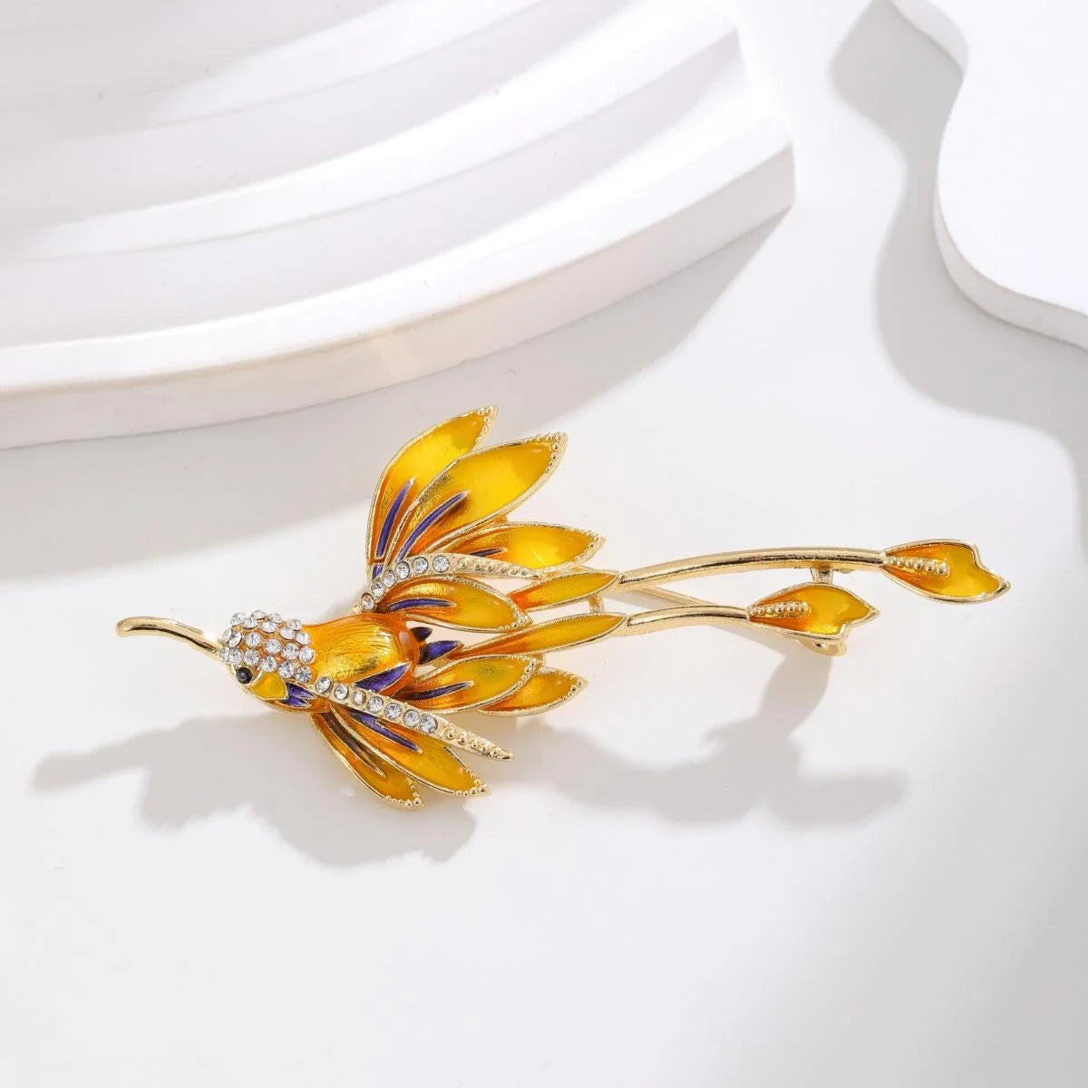 Elegant Enamel Flying Bird Brooch With Rhinestone Accents, Luxury Lapel Pin Corsage Suit Accessory Gift