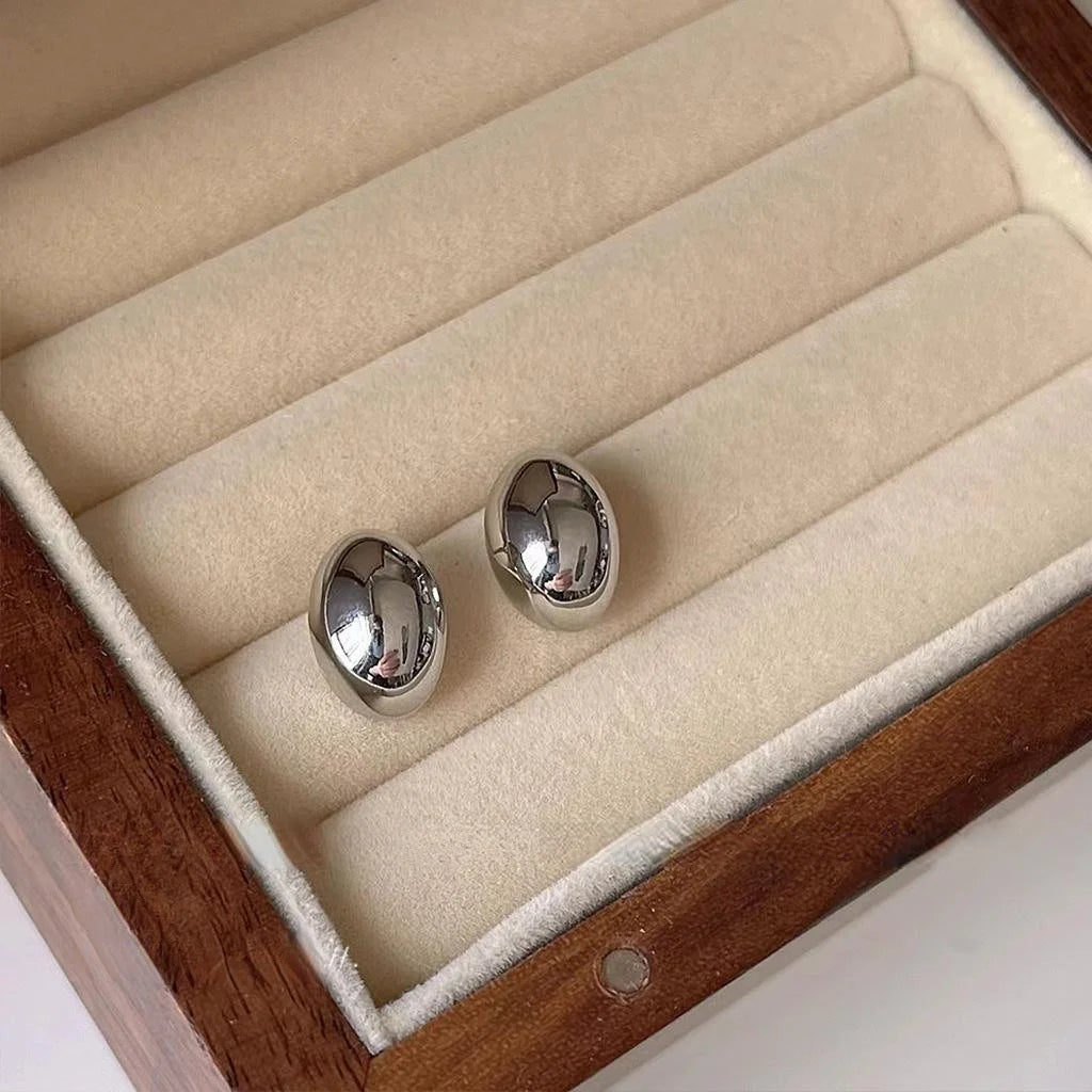 Sweet Cool Silver Plated Copper Waterdrop Stud Earrings Smooth Minimalist Fashion Jewelry