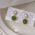 14K Plated Round Green Zircon Stud Earrings, Fresh Summer Colorblock Style