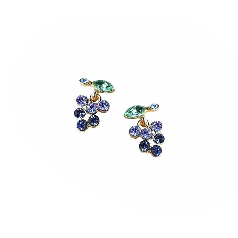Korean 14K Gold Plated Alloy Grape Rhinestone Gradient Stud Earrings For Women