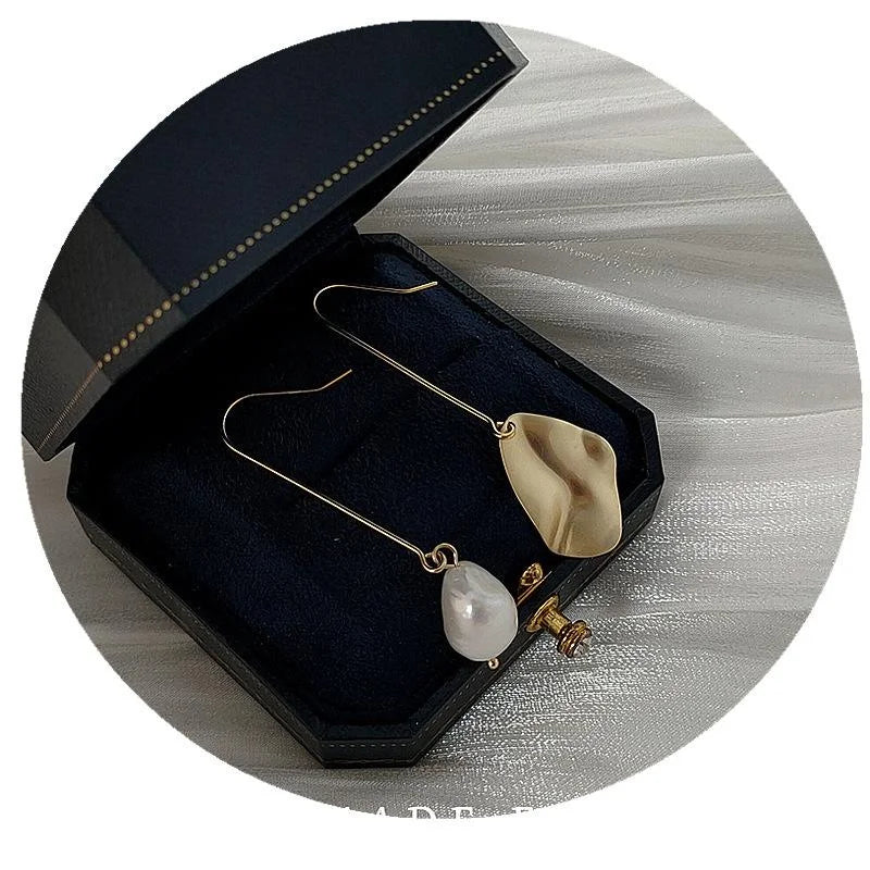 14K Gold Plated Asymmetric Baroque Freshwater Pearl Teardrop Drop Earrings