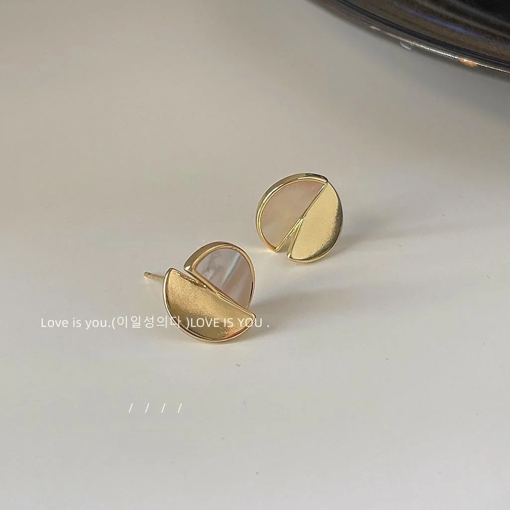 14K Plated Shell Round Stud Earrings Irregular Geometric Copper Jewelry