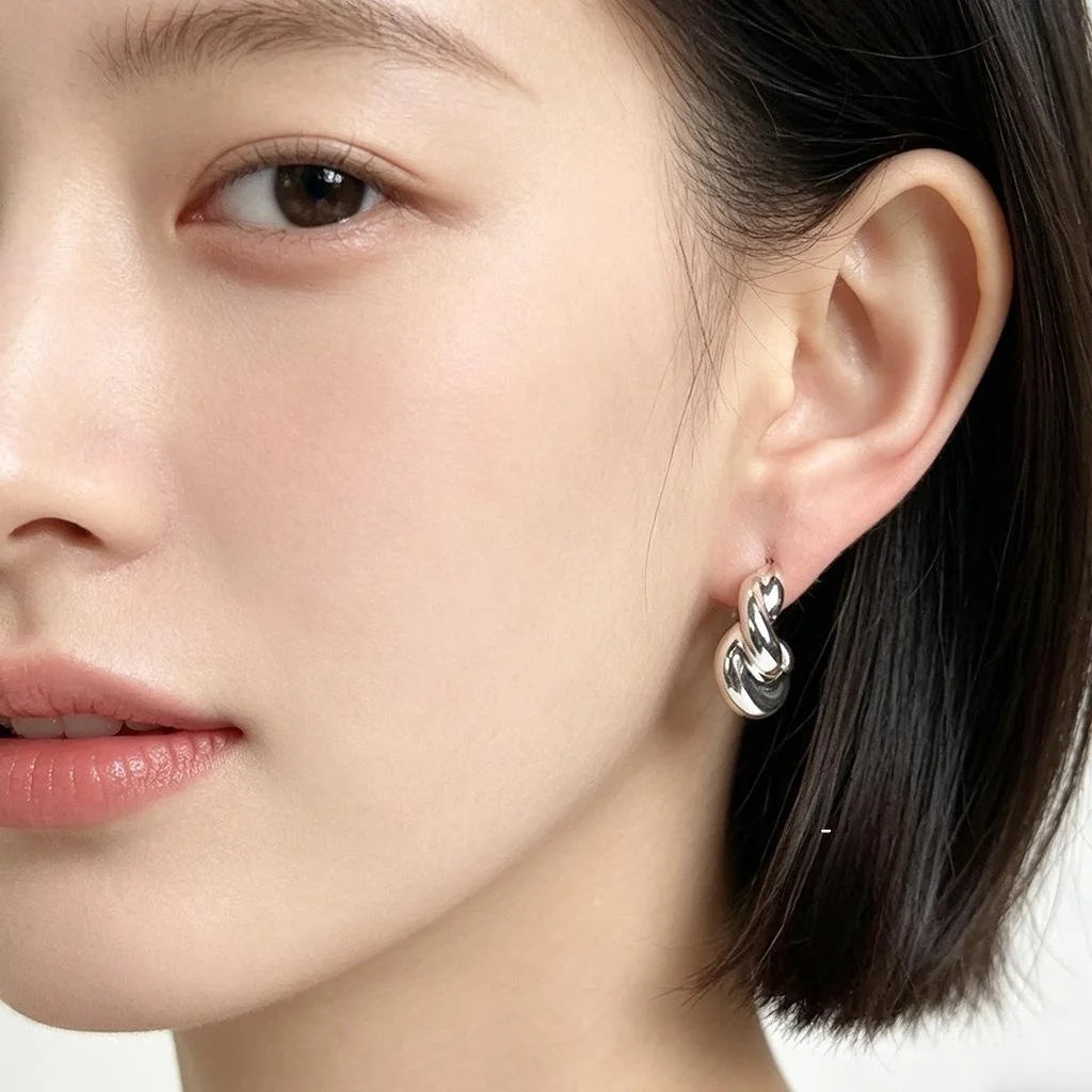 Silver Tone Twisted C Shaped Hoop Earrings Minimalist Geometric Fashion Jewelry