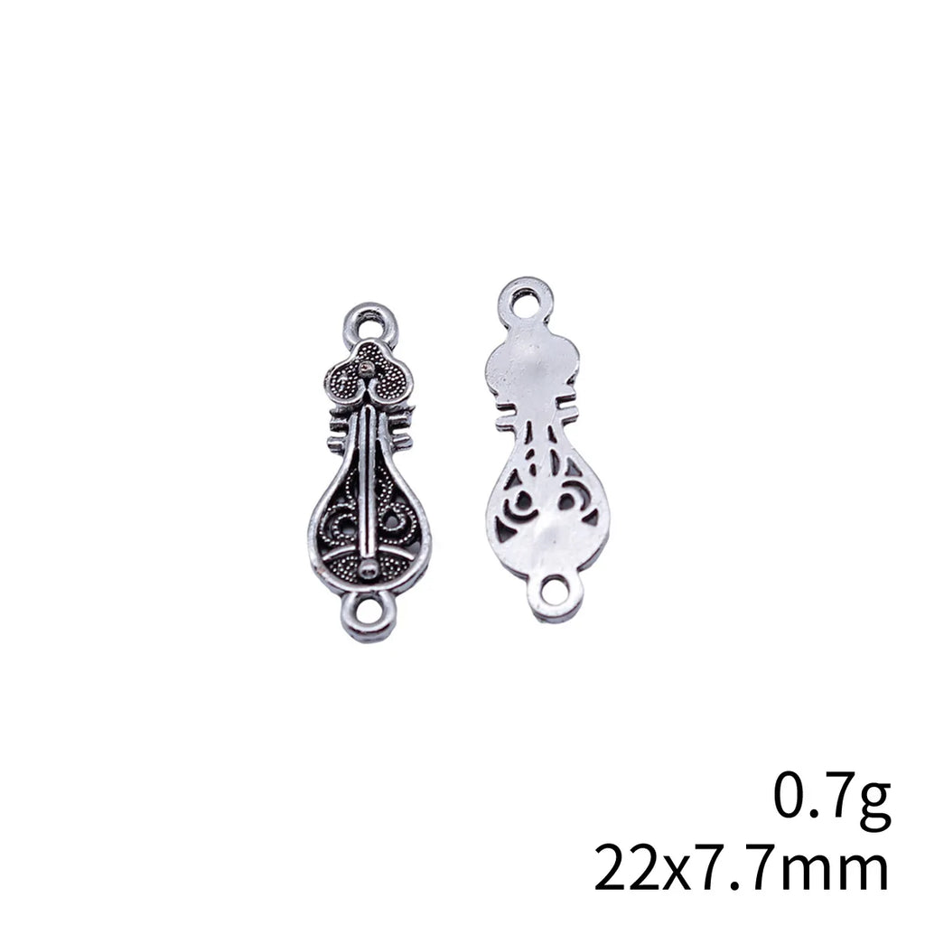 22x7.7mm 0.7g Antique Silver Zinc Alloy Chinese Pipa Connector Charm for DIY Earrings Jewelry