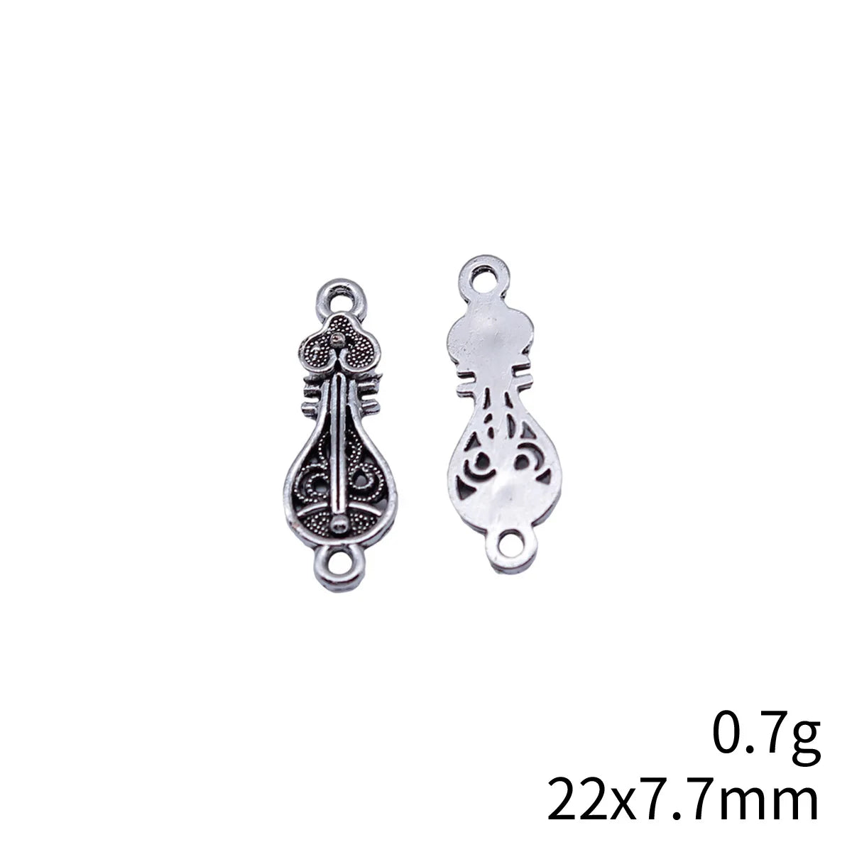 22x7.7mm 0.7g Antique Silver Zinc Alloy Chinese Pipa Connector Charm for DIY Earrings Jewelry