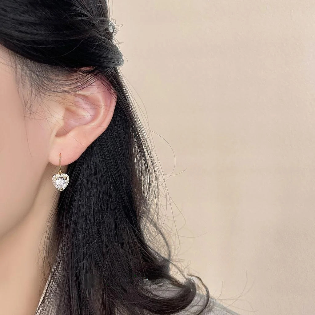 18K Gold Plated Copper Micro Pave Zircon Waterdrop Heart Drop Earrings For Women