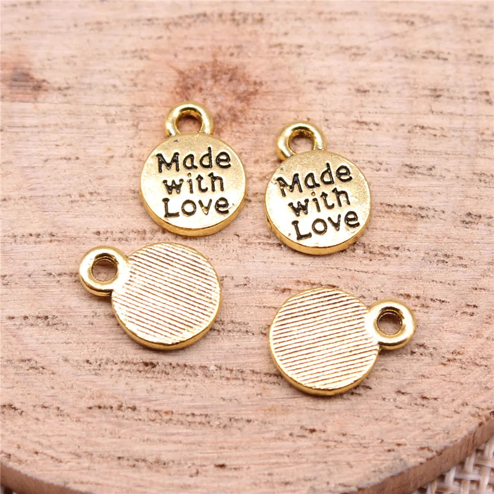 11x8mm 0.67g Multicolor Zinc Alloy Round Made with Love Charm Pendant for DIY Handmade Jewelry