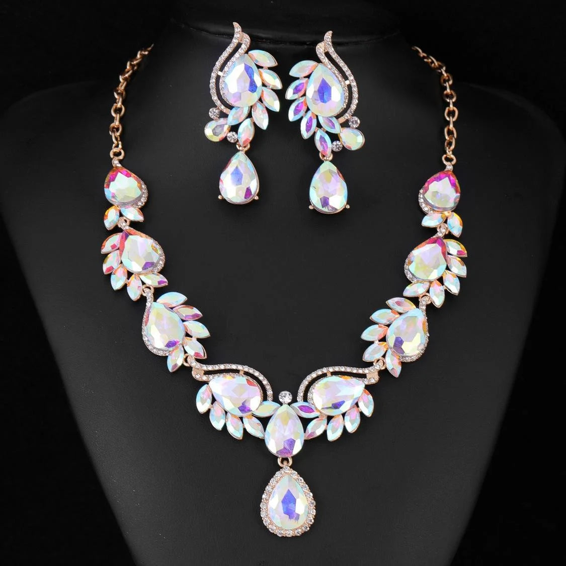 Luxury Bridal Rhinestone Crystal Necklace And Earrings Jewelry Set For Wedding Banquet Party Jewelry Gift