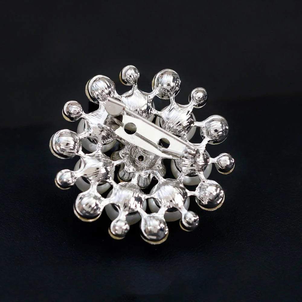 Elegant Pearl And Rhinestone Flower Brooch, Silver Alloy Lapel Pin Corsage For Shirt Suit Accessory