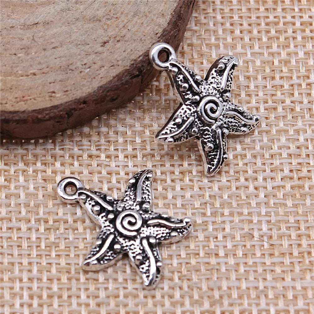 18x20mm 1.5g Antique Silver Zinc Alloy Starfish Charm Pendant for DIY Ocean Jewelry Making Findings