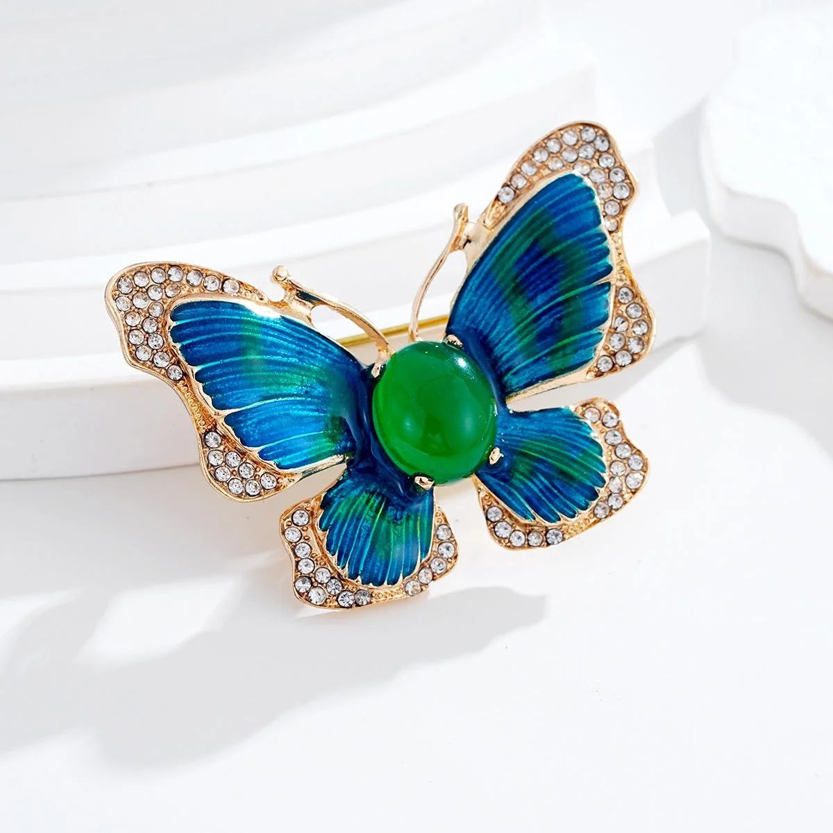 Elegant Hand Painted Enamel Butterfly Brooch With Rhinestones, Gold Alloy Lapel Pin Corsage Suit Accessory