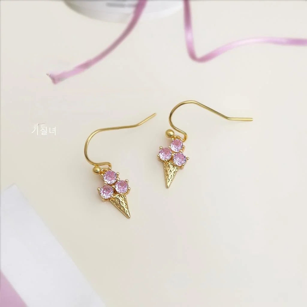 Chic Copper Micro Pave Zircon Ice Cream Cone Drop Earrings For Women