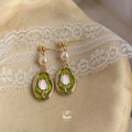 14K Gold Plated Copper Enamel Tulip Drop Earrings With High Luster Pearl Sweet Handmade Floral Jewelry
