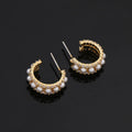 Elegant Gold Alloy Spiral Hoop Pearl Zircon Stud & Clip On No Piercing French Style Earrings
