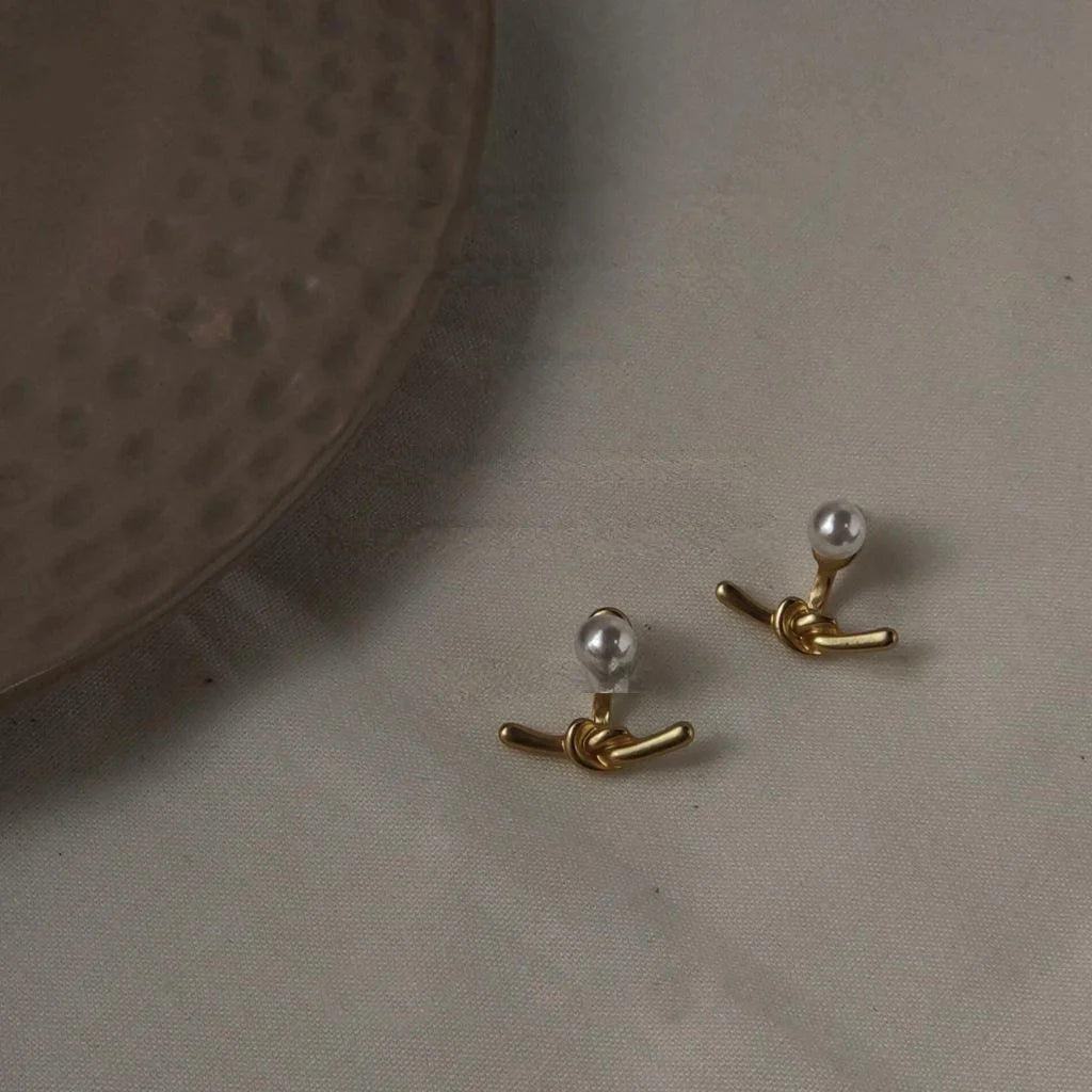 14K Plated Rope Knot Stud Earrings, Minimalist Geometric Korean Style Jewelry