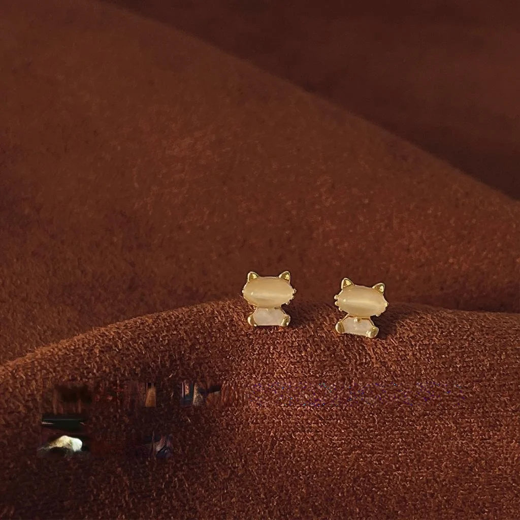 Mini Cute Cat Stud Earrings 14K Plated Copper Simple Style Jewelry For Women