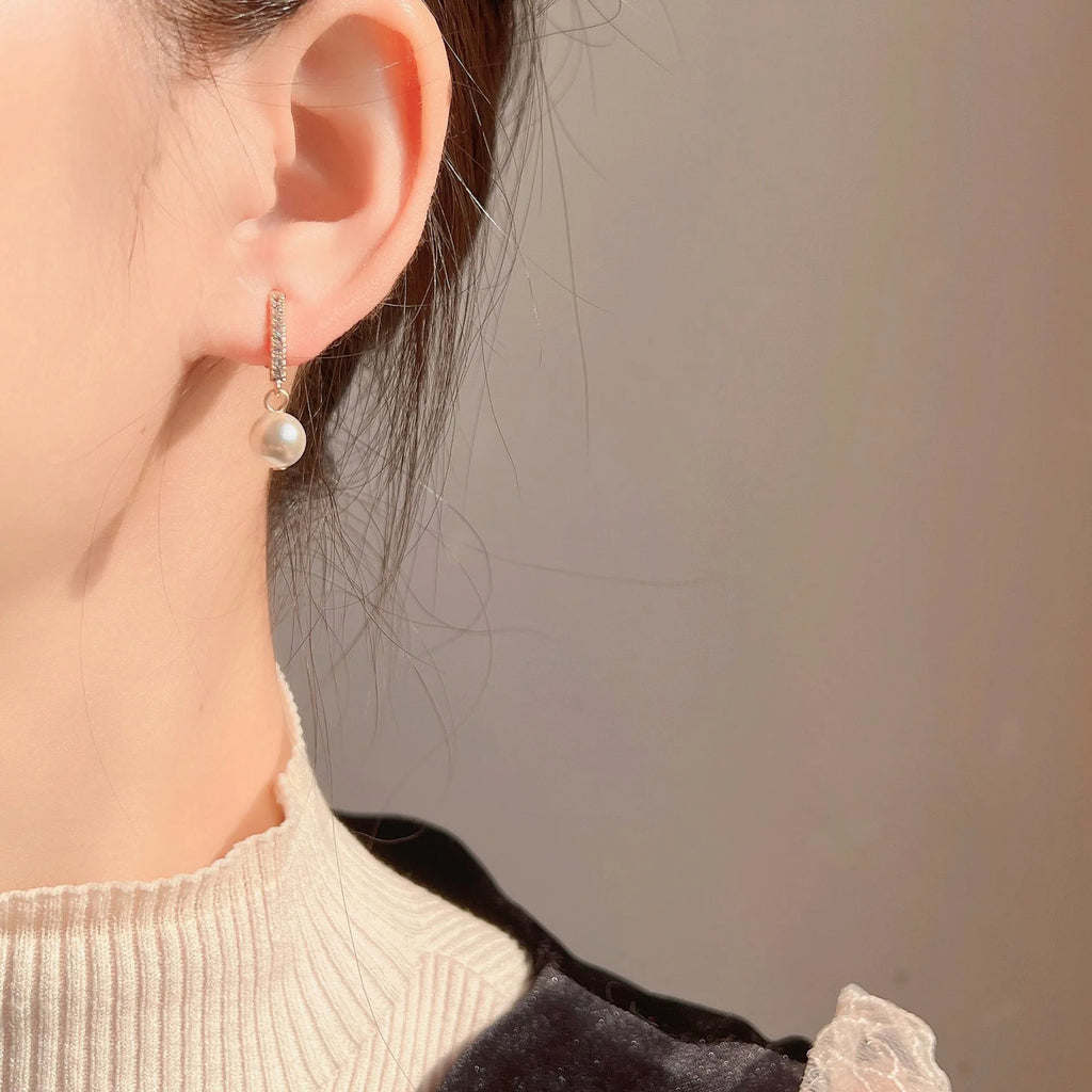 Elegant Spiral Disc Zircon Bar Pearl Drop Stud & Clip On No Piercing Alloy Tassel Earrings