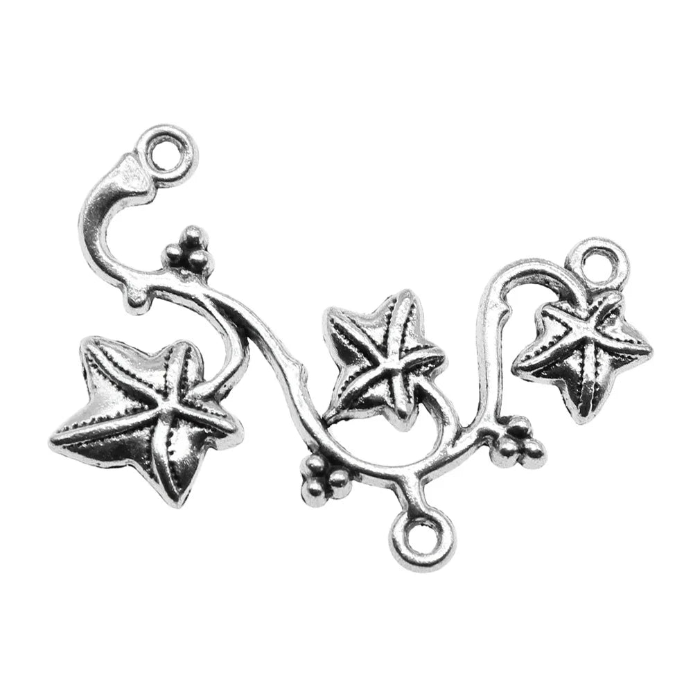48x29mm 4.9g Antique Silver Zinc Alloy Flower Branch Connector Charm for Garment Jewelry Making