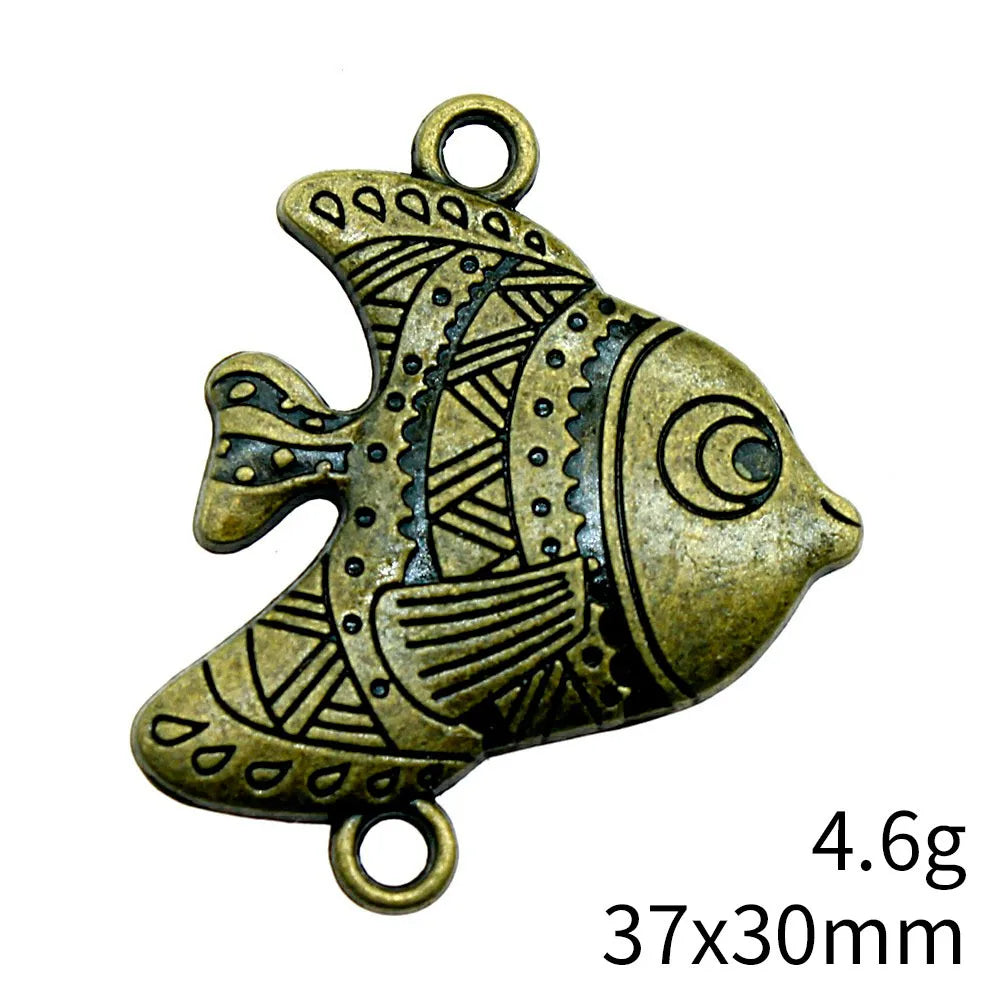 37x30mm 4.6g Antique Bronze Zinc Alloy Tropical Fish Connector Charm for DIY Bracelet Jewelry