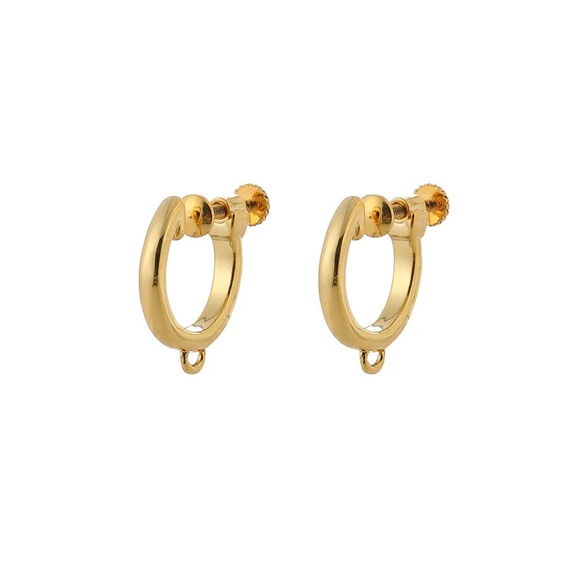 Elegant Gold Alloy Plain Hoop Screw Back Stud & Clip On No Piercing DIY Converter Huggie Earrings
