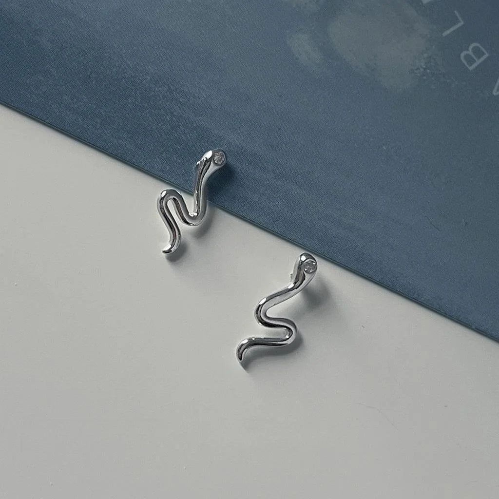 Minimalist Mini Micro Pave Zircon Snake Copper Stud Earrings For Women Style Jewelry