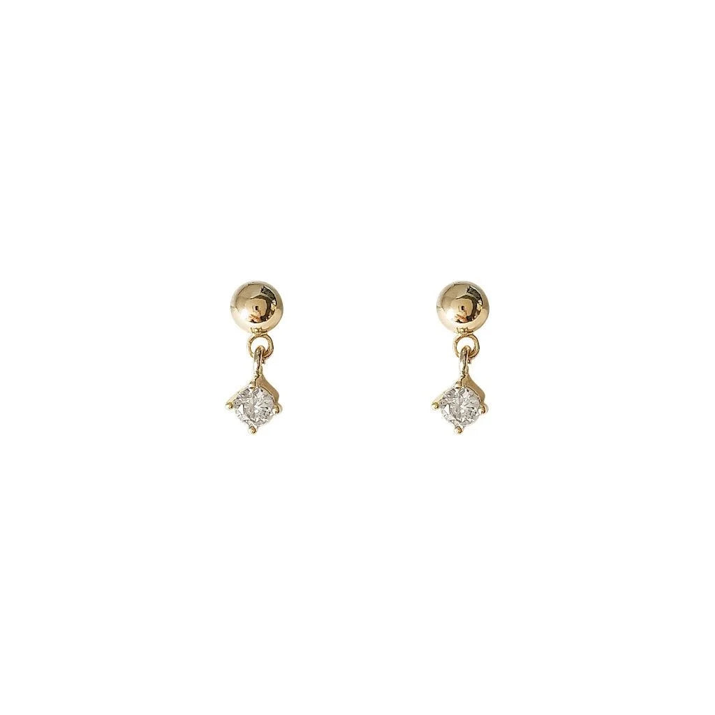 Mini 14K Gold Plated Copper Zircon Stud Earrings, Simple Geometric Round Polka Dot Jewelry