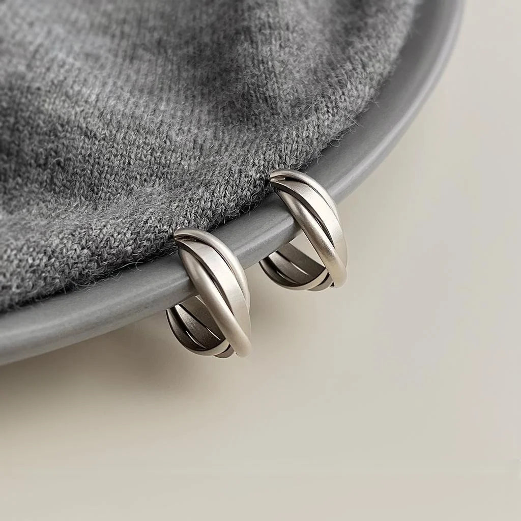 Vintage Hong Kong Style Gunmetal Copper Cross Line Geometric Round Drop Earrings