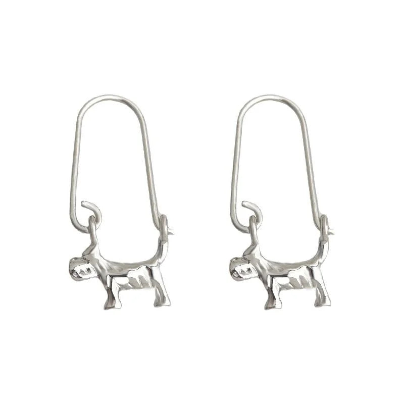 Cute 3D Puppy Copper Drop Earrings Fresh Sweet Playful Niche Designer Animal Jewelry