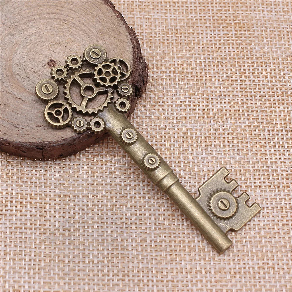 71x30mm 7g Multicolor Zinc Alloy Gear Key Charm Pendant for Steampunk Bracelet Necklace Making