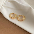 14K Gold Plated Copper Round Twisted Hoop Drop Earrings Minimalist Geometric Office Jewelry
