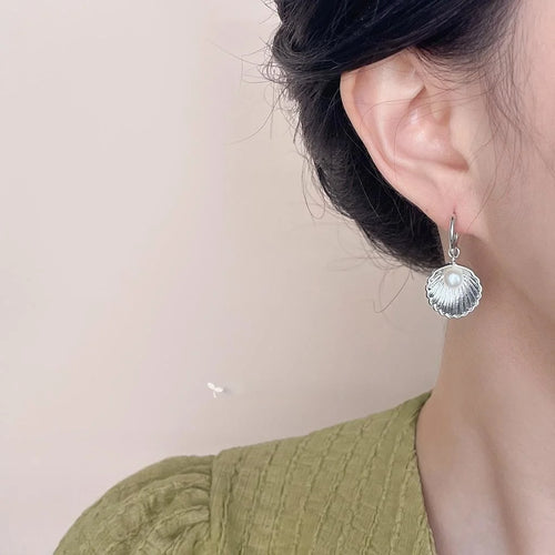 Freshwater Pearl Seashell Drop Earrings Copper Vacation Style Elegant Jewelry